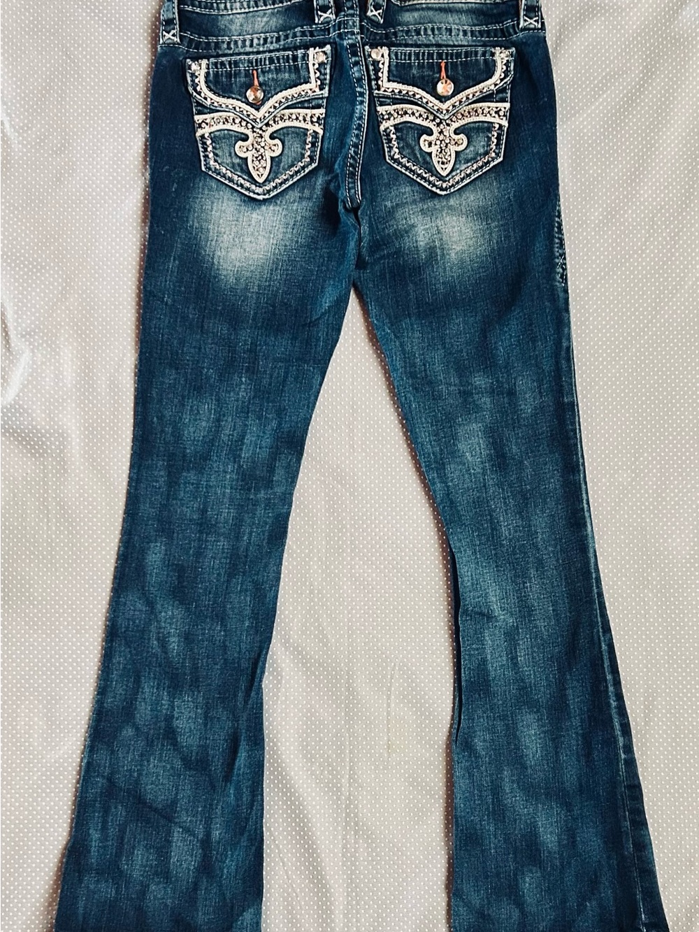 Rock Revival Embellished Dark Blue Women's Bootcut Mid-rise Jeans